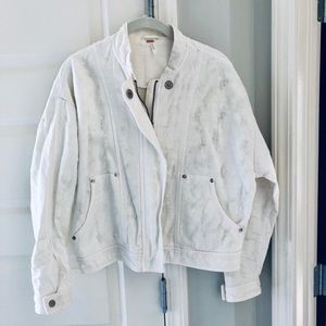 🌈 NWOT Free people white denim distressed jacket